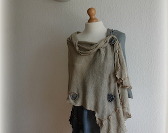 Grey Blue LINEN Shawl Knitted hand-Dyed   Unique Art Eco Friendly Jeans Scarf Fashion Wrap Scarves Clothing Plus Size Christmas gift for Her