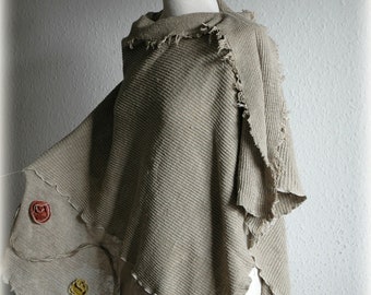 LINNEN grijze gebreide poncho, dames grijze poncho, wrap trui linnen, eco vriendelijke poncho, hippie poncho, kunstzinnige kleding