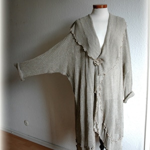 Natural Linen Cardigan: Oversized Bohemian Wrap Sweater