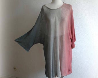 LINEN Asymmetrical Tunic , Knitted Hand -Dyed ,Handmade Tunics, Kimono Sleeve ,Natural Clothing ,Eco Friendly, Plus Size