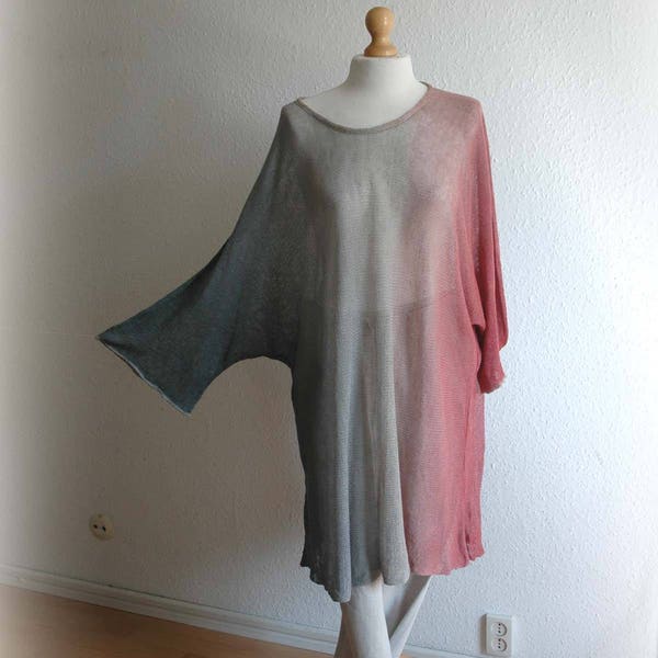 LINEN Asymmetrical Tunic , Knitted Hand -Dyed ,Handmade Tunics, Kimono Sleeve ,Natural Clothing ,Eco Friendly, Plus Size