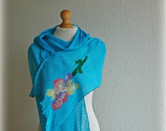 LINNEN Turquoise sjaal, natuurlijke poncho, delicate sjaal, linnen gebreid, Eco, dameskleding Dames sjaal, Fancy Valentines cadeau voor haar