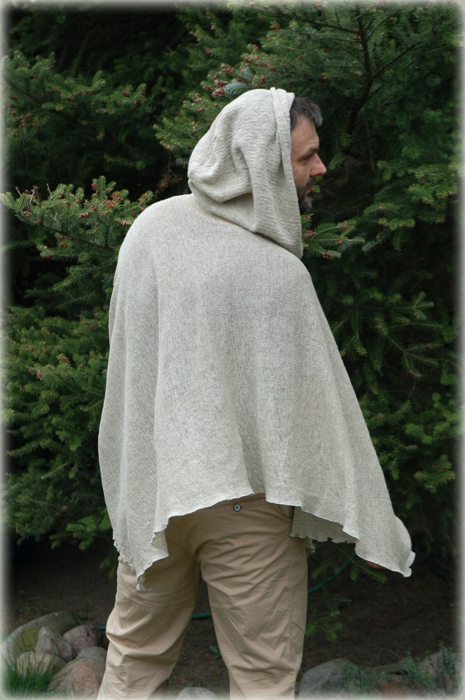 Grey Poncho Men's Hooded LINEN Poncho,unique Clothing,jedi Grey Poncho Men's Hooded LINEN Poncho,unique Clothing,jedi