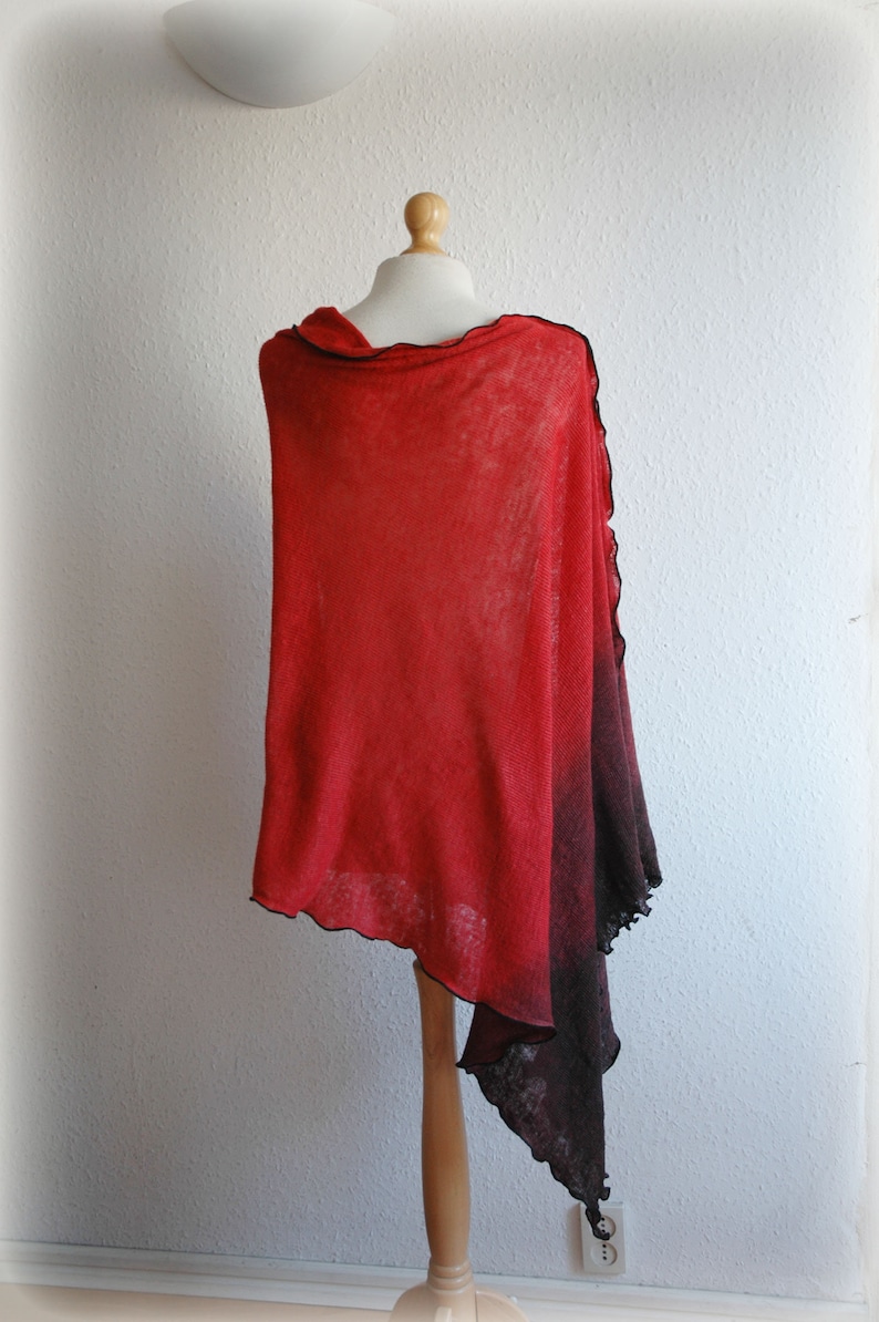 Pullover Sweater,Women/'s Plus Size Clothing Women/'s Poncho LINEN,Hand Dyed Red Coral Black Poncho,Women/'s Cape,Bohemian Sweater