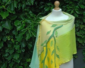 Summer Yellow Green LINEN Poncho,Women's Cape,Bohemian Yellow Green Sweater,Festival Sweater,Linen Women's Clothing,Hippie Poncho