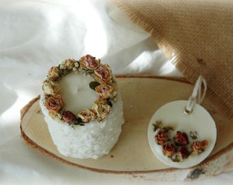 Botanische Kerze mit Blumen ROSE,Soja-Kerzenblätter, getrocknete Blumen botanische Stumpenkerze, einzigartiges Geschenk, Kerze, Weihnachtsgeschenk für sie