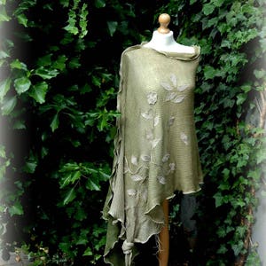 Women's Poncho LINEN, Khaki Olive Green,Wrap Sweater, Knitted , Women's Sweater, Women's Cape, Knitted Sweater ,Pullover Sweater