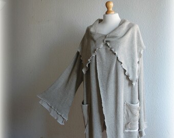 Natürliche Strickjacke Mantel, Leinen gestrickt, Leinen Pullover, böhmische Sweter, Hipie grau Pullover, Damen Pullover