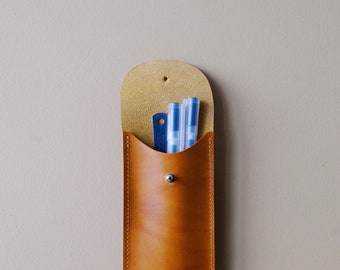 PEN CASE : Minimalist Leather pen case - pencil case - Design - Genuine leather - Mustard - Taupe
