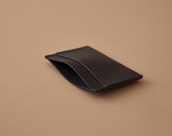 CARD WALLET : Minimalist Leather wallet - Cardholder - Simple Wallet - Matte Black Leather