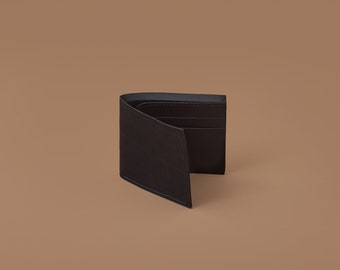 BIFOLD WALLET : Minimalist Leather wallet - Cardholder - Simple Wallet - Matte Black Leather