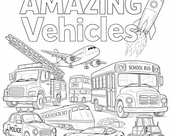 Libro para colorear de vehículos para niños: Libro de cuentos de 25 páginas (Descarga en PDF)