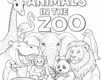 Libro para colorear de animales del zoológico en PDF para niños - Descarga instantánea