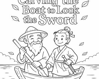 Tallando el barco para buscar la espada: libro para colorear en PDF para niños - Descarga instantánea