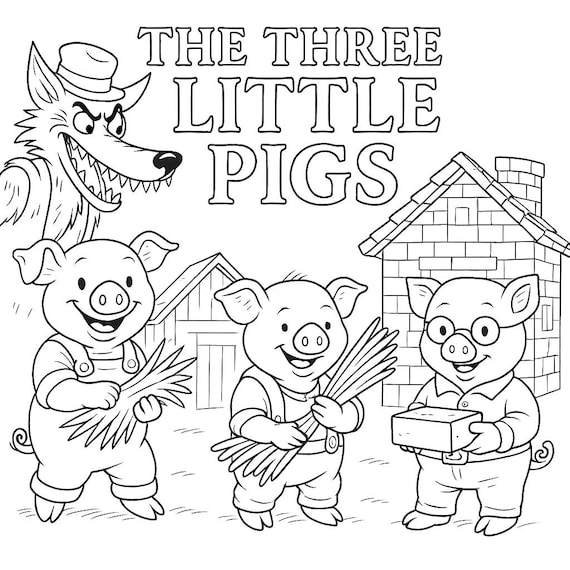 子供向けぬり絵絵本「三匹の子豚」PDF - すぐにダウンロード - Etsy 日本