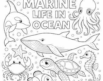 Libro para colorear de la vida marina en el océano (PDF) para niños - Descarga instantánea