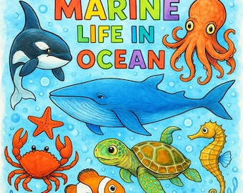 Vida marina en el océano - Enciclopedia digital ilustrada para niños + ilustraciones adicionales (descarga en PDF)