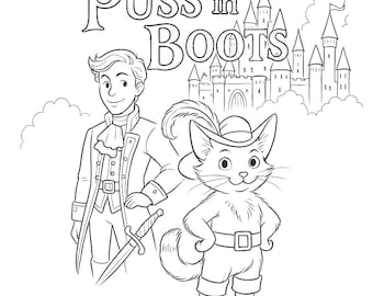 Libro para colorear de El Gato con Botas en PDF para niños - Descarga instantánea