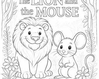 The Lion and the Mouse Coloring Storybook PDF for Kids - Instant Download