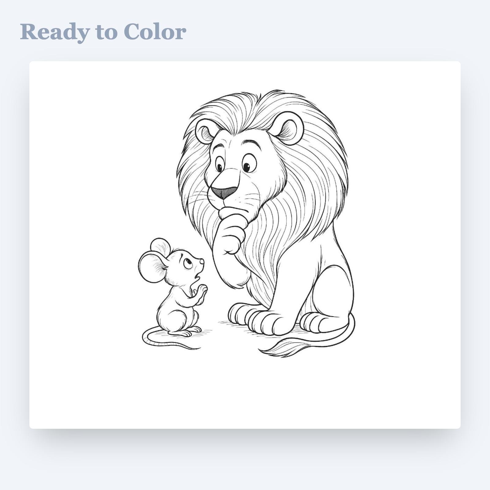 The Lion and the Mouse Coloring Storybook PDF for Kids - Instant ...