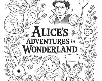 Alice's Adventures in Wonderland Coloring Storybook PDF for Kids - Instant Download