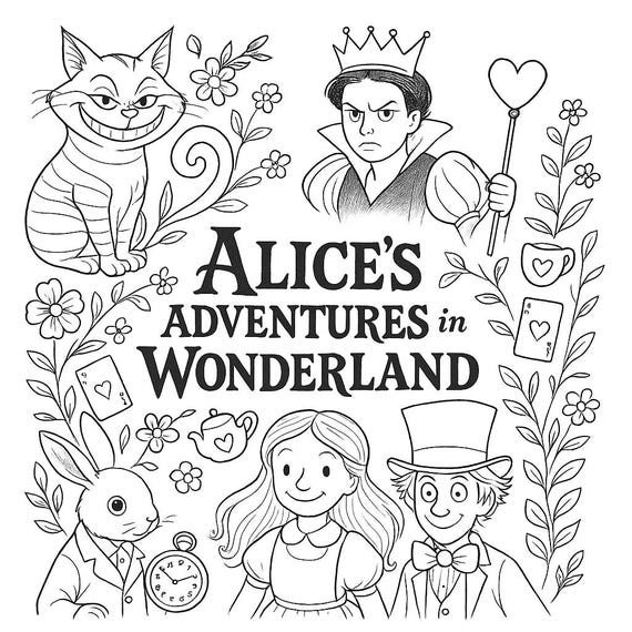 不思議の国のアリスぬりえ絵本（子供向けPDF版） - 即時ダウンロード