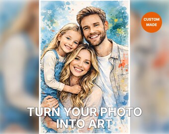 Retrato familiar personalizado en acuarela a partir de una fotografía (descarga digital)