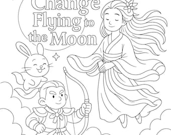 Libro para colorear Chang'e Volando a la Luna (PDF) para niños - Descarga instantánea