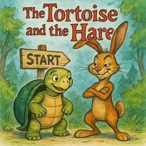 La tortue et le lièvre - Livre d'histoires pour enfants avec illustrations de personnages | Téléchargement instantané PDF