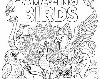 Libro para colorear de aves increíbles en PDF para niños - Descarga instantánea