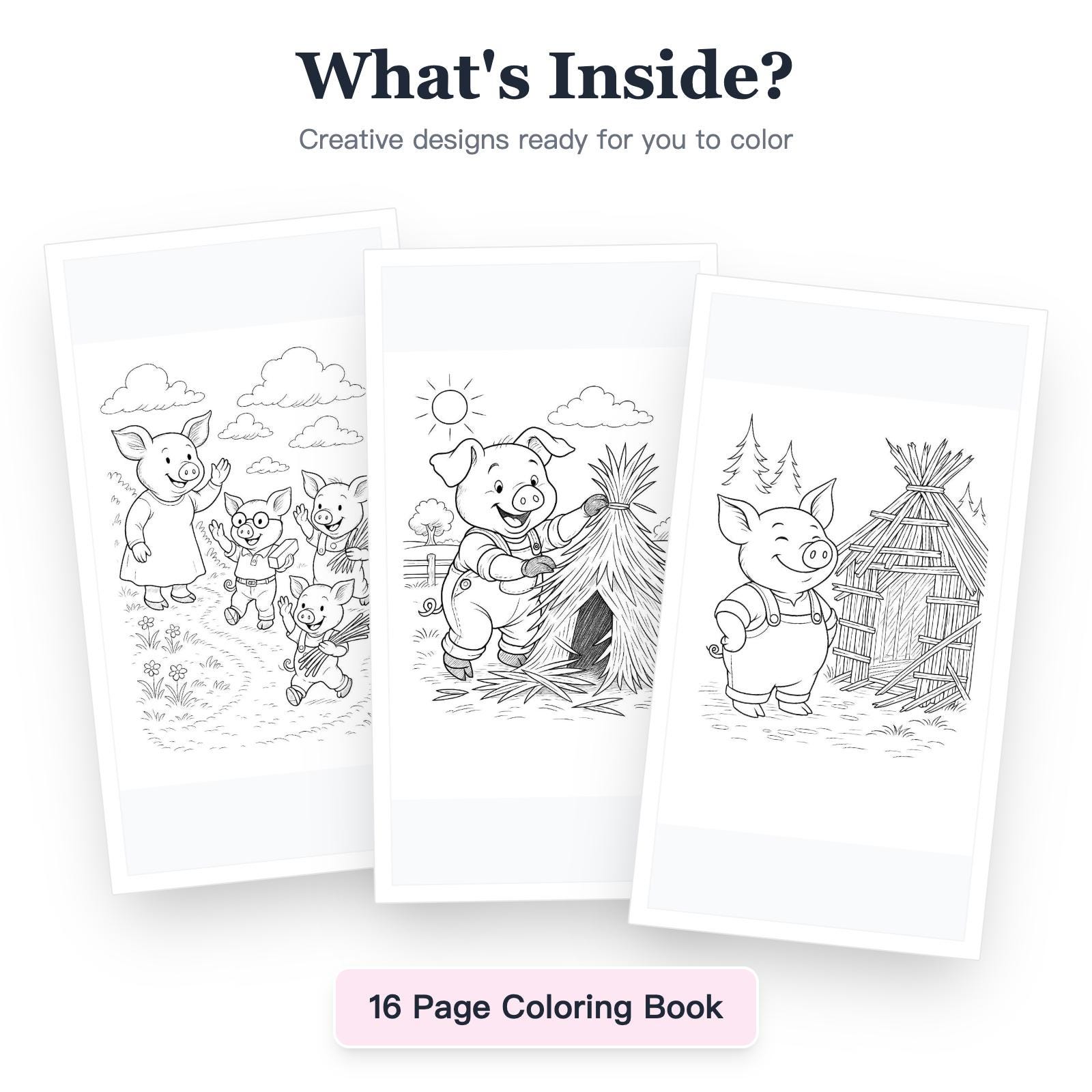 子供向けぬり絵絵本「三匹の子豚」PDF - すぐにダウンロード - Etsy 日本