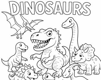 Guía completa de dinosaurios para colorear (PDF) para niños - Descarga instantánea