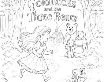 Libro para colorear de Ricitos de Oro y los tres osos (PDF) para niños - Descarga instantánea