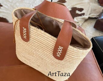 Handmade Straw Basket – Moroccan Woven Basket, Boho & Rustic Home Decor, Eco-Friendly Storage