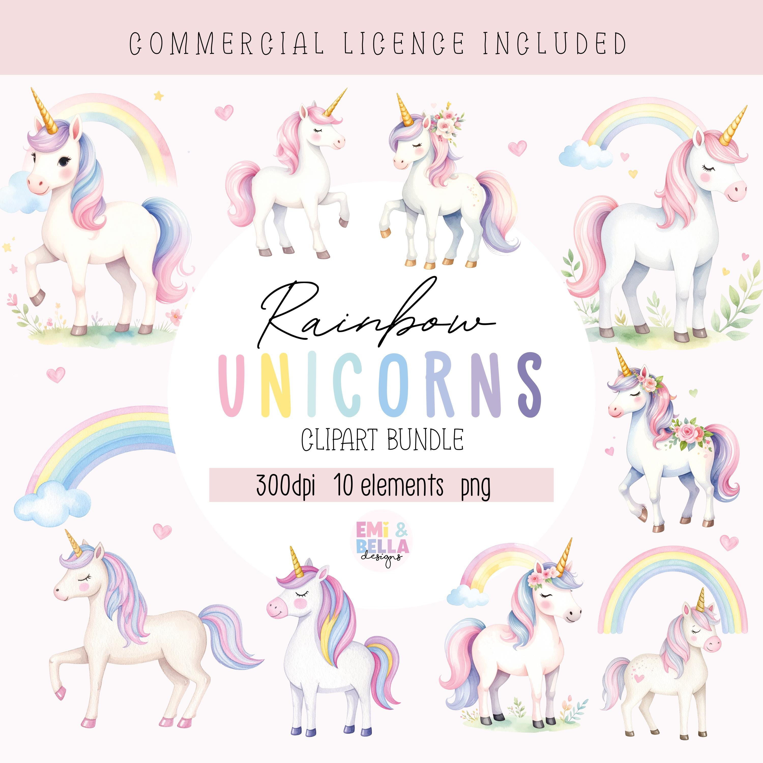 Rainbow Unicorn Clipart: Pastel PNG Bundle (300 DPI) - Etsy
