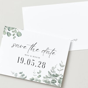 Save-the-Date Karte Eukalyptus – personalisierbar, inkl. Umschlag | Wedding | Hochzeit | Einladung