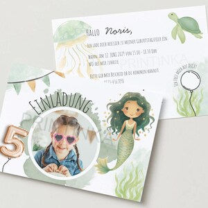 Einladungskarten Kindergeburtstag Meerjungfrau – personalisierbar mit Foto & Text – 10er-Set inkl. Umschläge