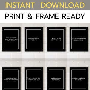 8 Motivational Quote Prints - Instant Download - Minimalist Wall Art - Printable Black & White Posters