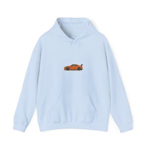 Orange Japanese Sports Car Hoodie, Widebody JDM Style Pullover, Car Enthusiast Streetwear