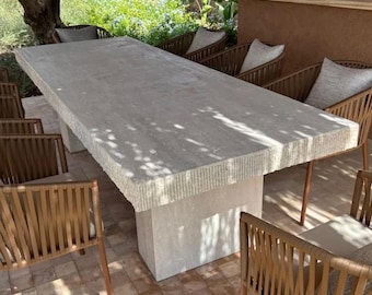 Rechthoekige travertijn eettafel, Rechthoekige marmeren tafel, travertijn tafel, Rechthoekige eettafel, Marmeren eettafel