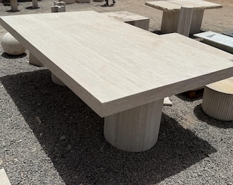 Rechthoekige travertijn eettafel, Rechthoekige travertijn tafel, travertijn tafel, Rechthoekige eettafel, Marmeren eettafel