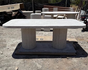 Rechthoekige travertijn eettafel, Rechthoekige travertijn tafel, travertijn tafel, Rechthoekige eettafel, Marmeren eettafel