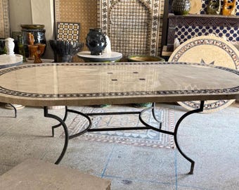 Ovale marmeren tafel, ovale eettafel, marmeren eettafel, ovale handgemaakte marmeren tafel,