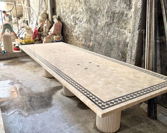 Rechthoekige marmeren tafel, rechthoekige eettafel, marmeren eettafel, rechthoekige handgemaakte marmeren tafel,