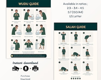 Bundle | Salah + Wudu Steps Guide Posters, Islamic Educational Printable for New Muslims