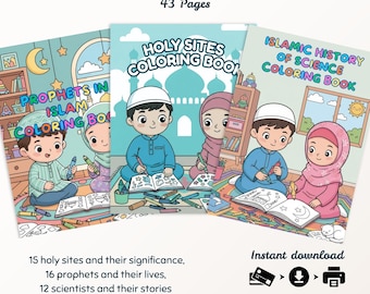 Bundle | Educational Islamic Coloring Books for Kids, 43 Pages PDF | Holy Sites, Scientists in Islam, Prophets