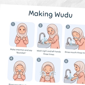 Wudu-stegsguide för flickor | Islamisk pedagogisk utskrivbar för barn