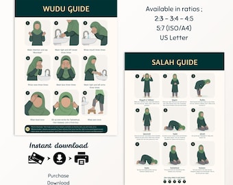 Bundle | Muslimah Wudu + Salah Steps Guide Posters, Islamic Educational Wall Art for New Muslims