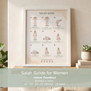 Salah Steps Guide for Women | Islamic Prayer Positions Printable Poster | Step by Step Learning Salah Chart