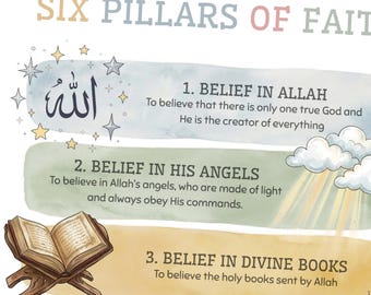 Six Pillars of Islam Poster for Kids, Printable Islamic Educational Wall Art